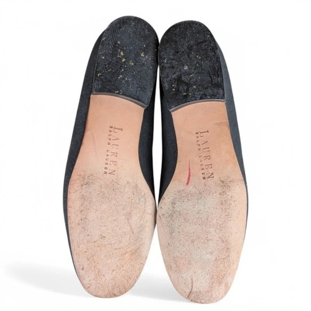 Ralph Lauren Linen Blend Black Embroidered Loafer Flats 9 - Picture 7 of 10